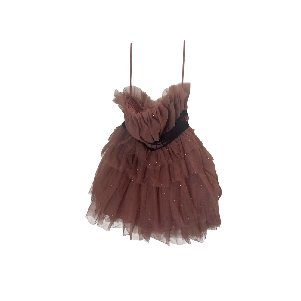 Maeve Anthropologie Dress Womens 6 Pink Tulle Pearl Ruffle‎ Tiered Mini Party
